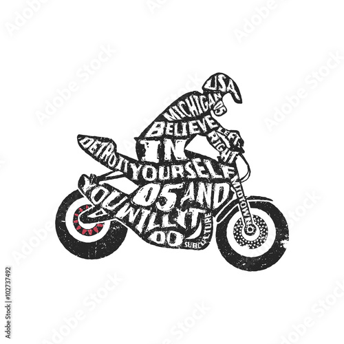 Typography lettering motorcyclist
