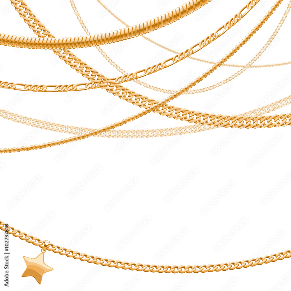 Golden chains on white background. Golden chains on white background.