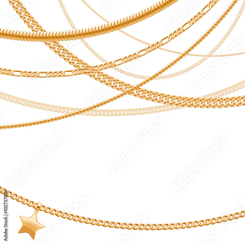 Golden chains on white background.