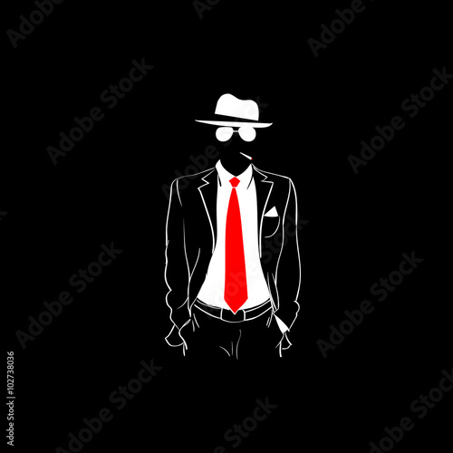 Man Silhouette Suit Red Tie Wear Glasses White Hat Black