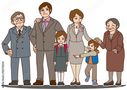 小学校入学おめでとう（私の家族と、おじいちゃん、おばあちゃん)