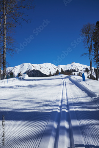 cross-country skiing trail in the Caucasus mountains 