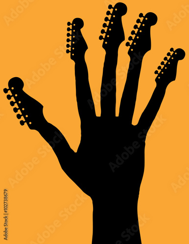 Hand with guitar headstocks