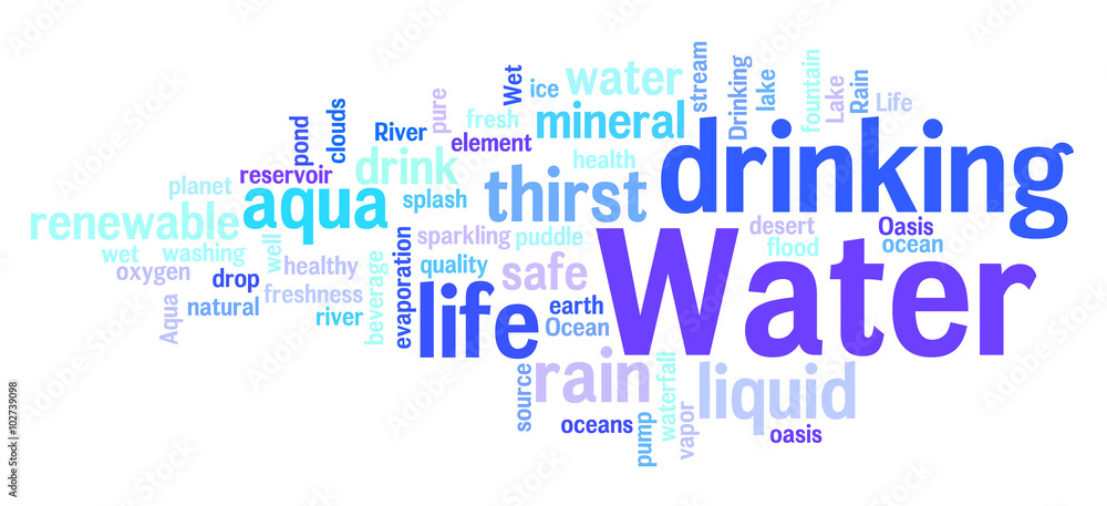 Fototapeta premium Water related words word cloud, water typography background 