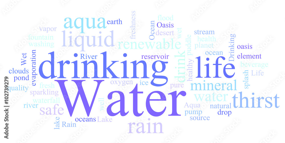 Water related words word cloud, water typography background Water related words word cloud, water typography background