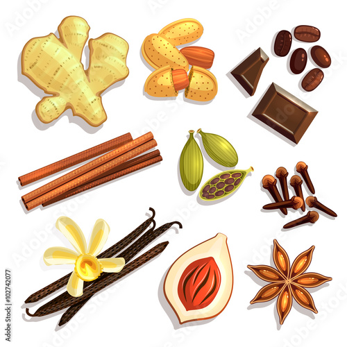 Gourmet Coffee Spices, seamless pattern. Vector illustration, eps10.