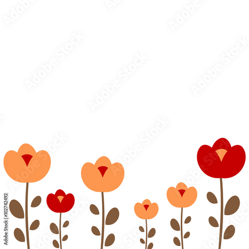 colorful orange and red flowers on white background cute vector frame card template for greeting, invitation and notes