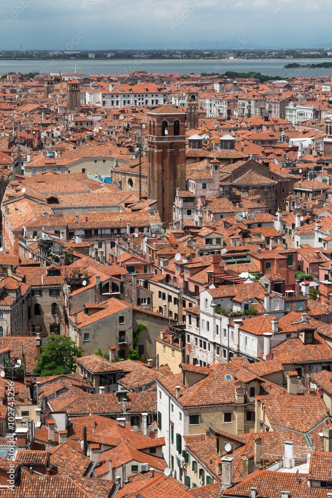 Aerial View of Red Roofs Skyline over Venice - Italy