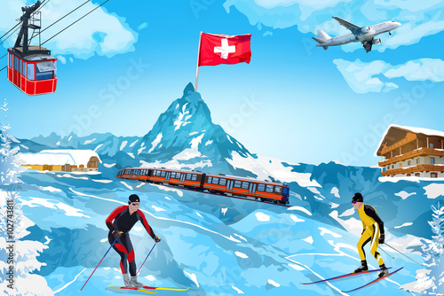 Alps winter mountain welcome card