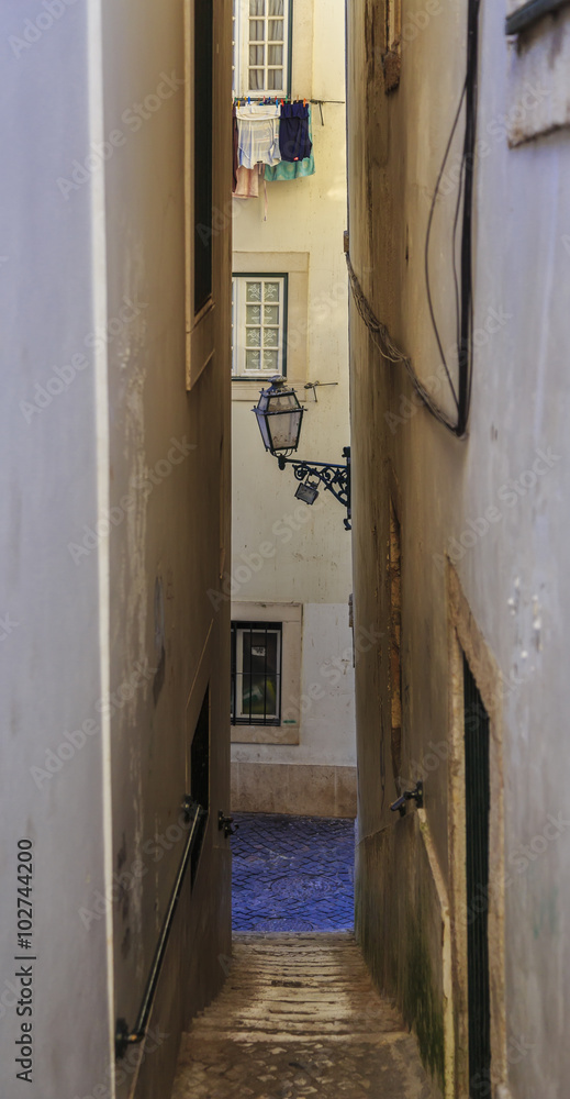 Typical Lisbon city street with stairs