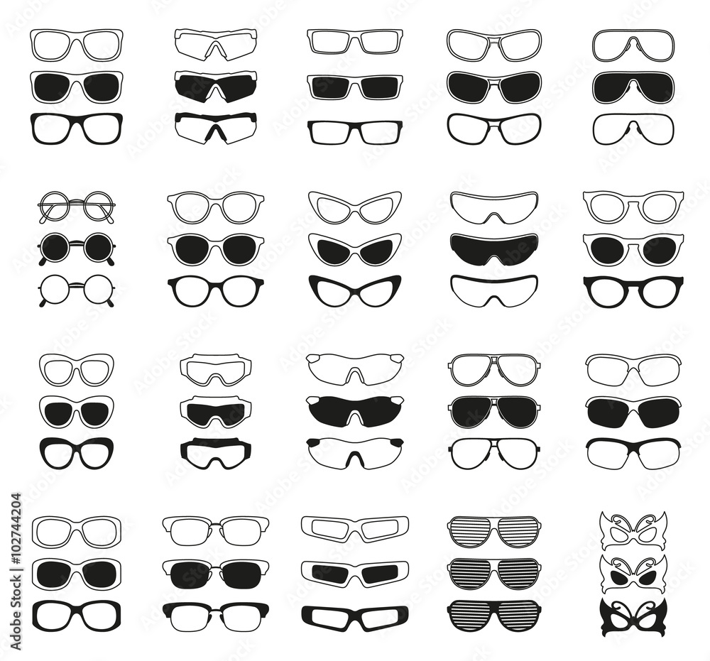 fashionable glasses simple black vector icons set fashionable glasses simple black vector icons set