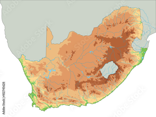 High detailed South Africa physical map.