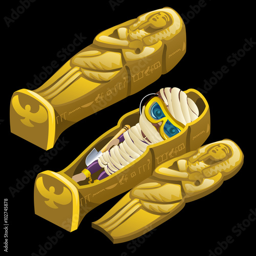Sarcophagus and funny mummy in glasses