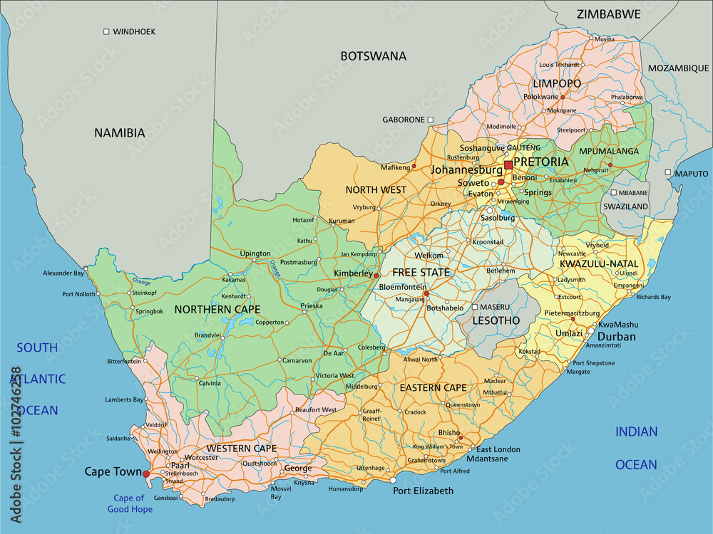 South Africa - Highly detailed editable political map with labeling ...