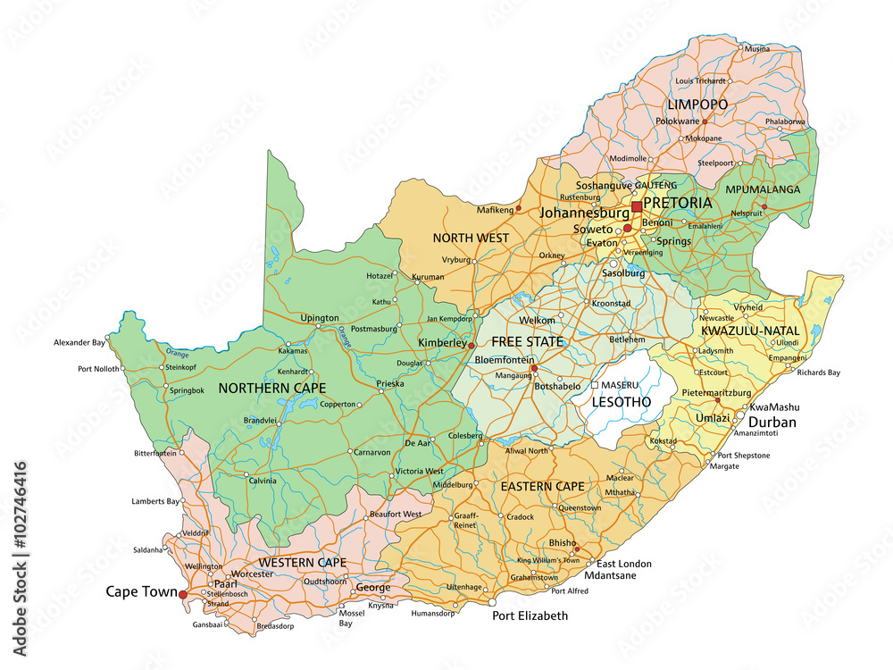 Editable Map Of South Africa South Africa - Highly Detailed Editable Political Map With Labeling. Stock  Vector | Adobe Stock