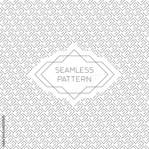 Vector seamless pattern with mono line style label in black and white