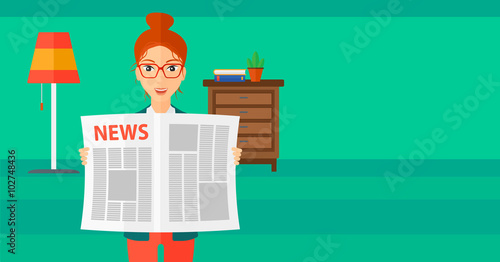 Reporter reading newspaper.