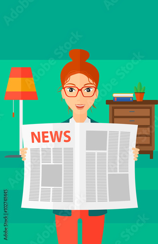Reporter reading newspaper.