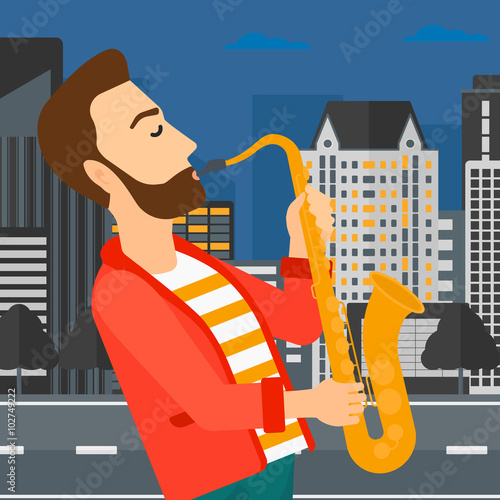 Musician playing saxophone.