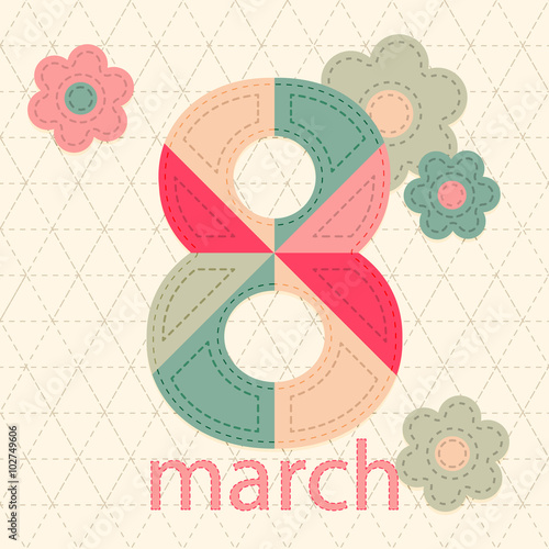 Postcard for holiday International Woman's Day in patchwork styl