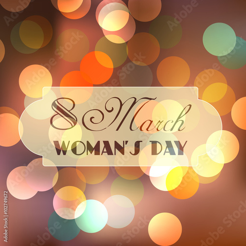 Postcard for holiday International Woman's Day with bokeh