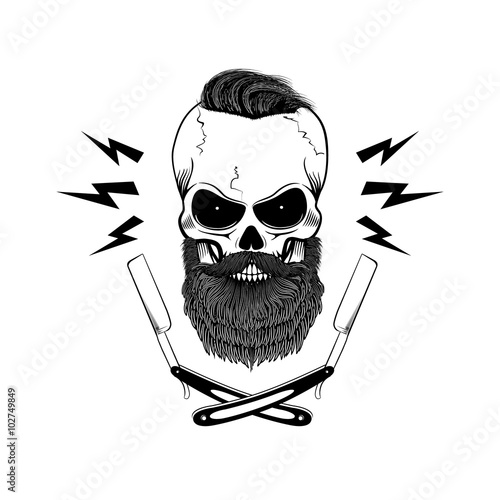 bearded skull with blades.