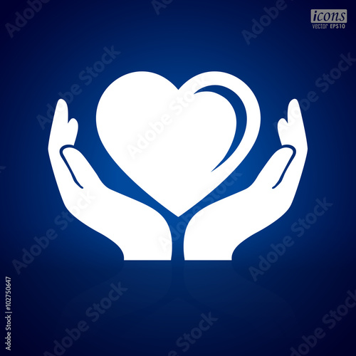 Heart on hands, vector icon.
