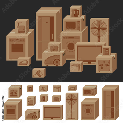 Boxes with household appliances.