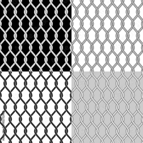 Set of black and white seamless patterns with ropes