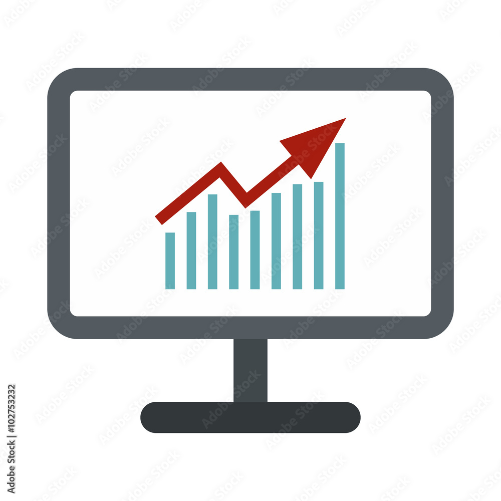 Graph on the computer monitor flat icon Graph on the computer monitor flat icon