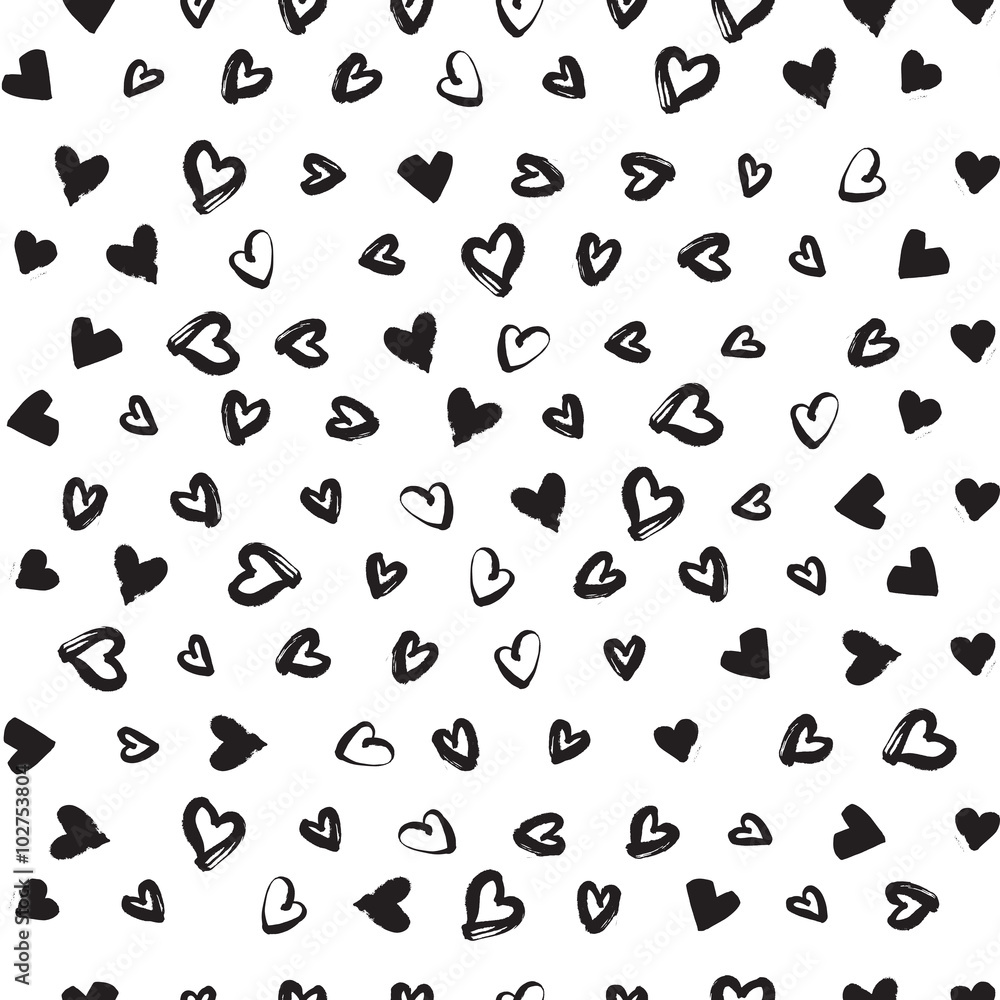 Hand-drawn seamless pattern with hearts