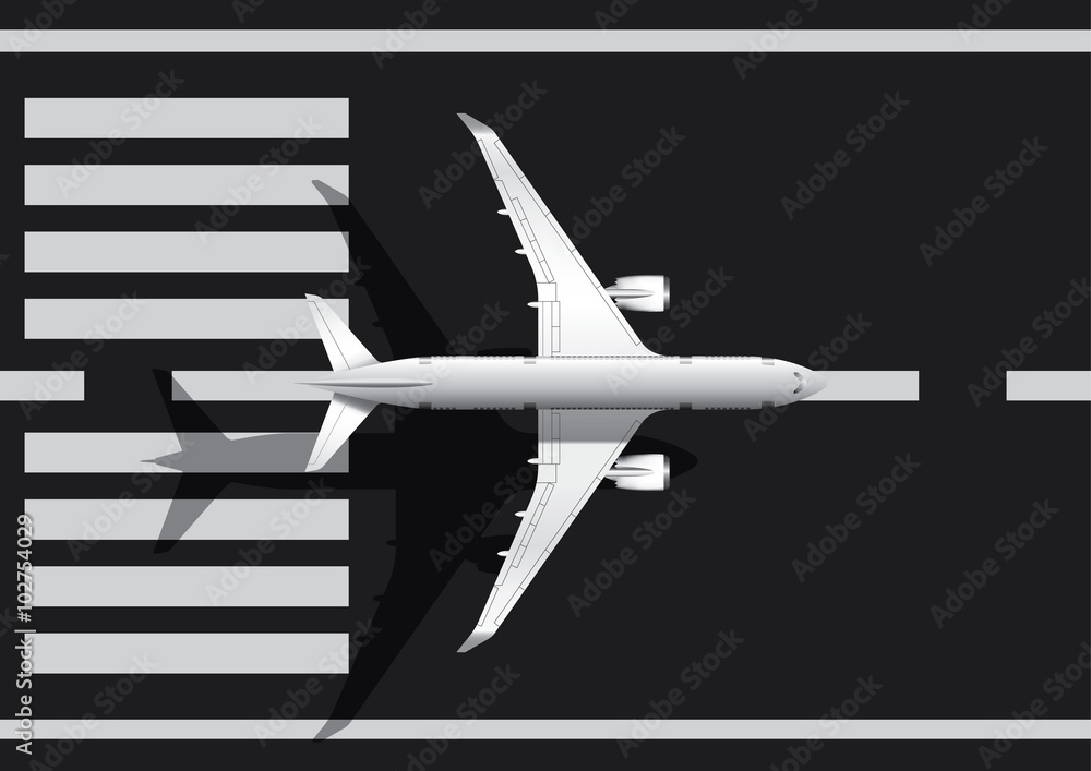 Fototapeta premium Airplane on runway ,top view 