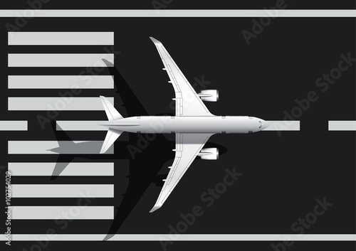 Airplane on runway ,top view 