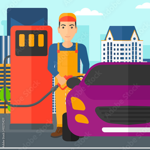Man filling up fuel into car.