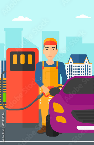 Man filling up fuel into car.