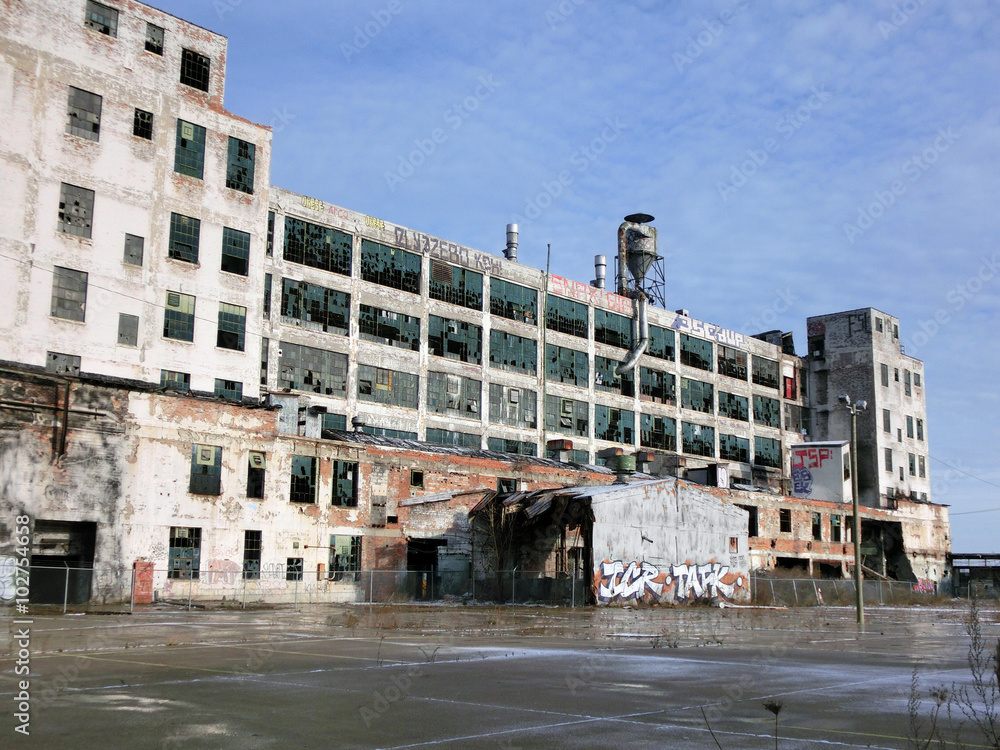Abandoned industrial warehouse exterior in Detroit, Michigan