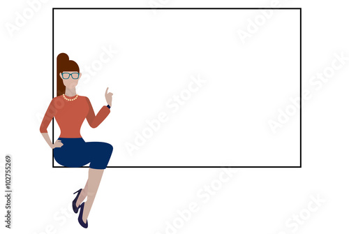 Woman pointing towards a sign