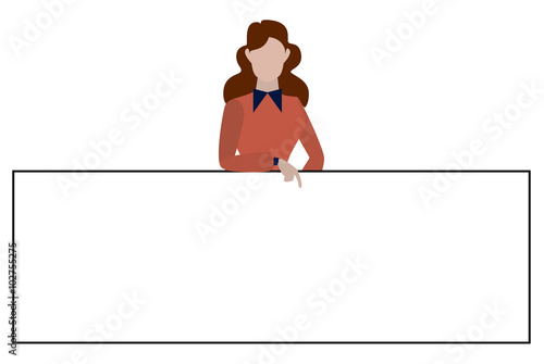 Woman pointing towards a sign