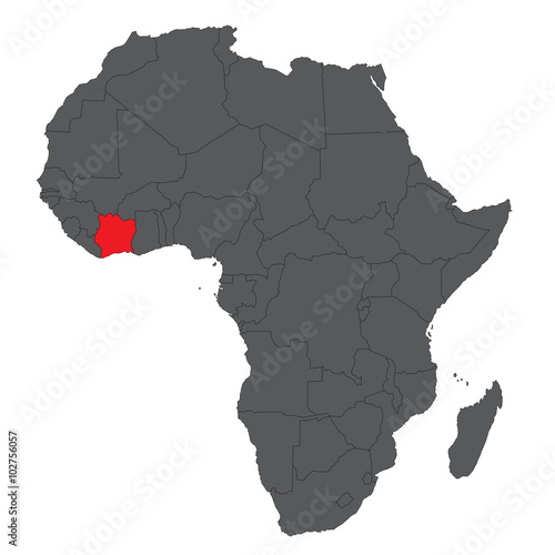 Map of Africa on gray with red Ivory Coast vector