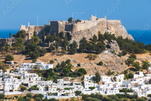 Panorama of Lindos and the Acropolis. Rhodes Island. Greece
