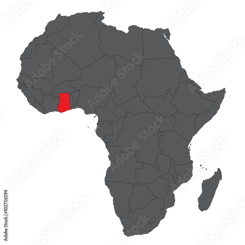Map of Africa on gray with red Ghana vector
