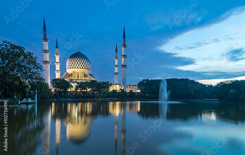 Blue hour view of Shah Alam mosque, Shah Alam, Malaysia photo