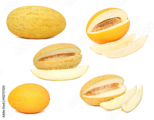Set ripe melons with slices (isolated)