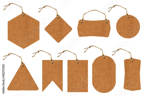 Set of price tags with cork texture.