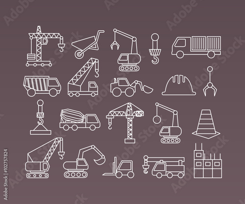Construction icons. Cranes. Thin Line vector elements.