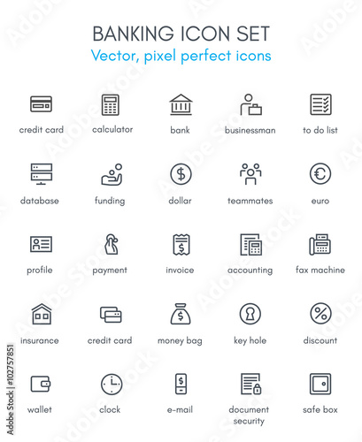Banking and acounting theme line icon set