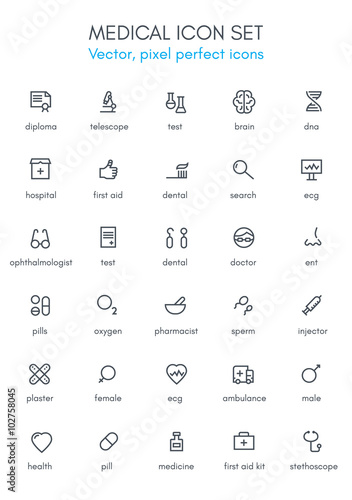 Medical, hospital theme line icon set.