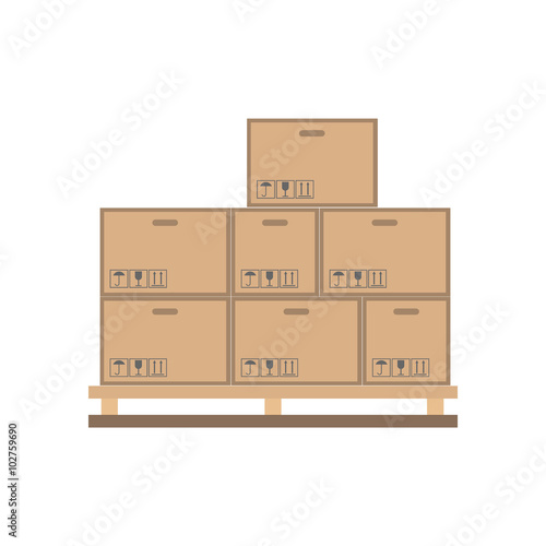 Cardboard boxes on wooden palette flat