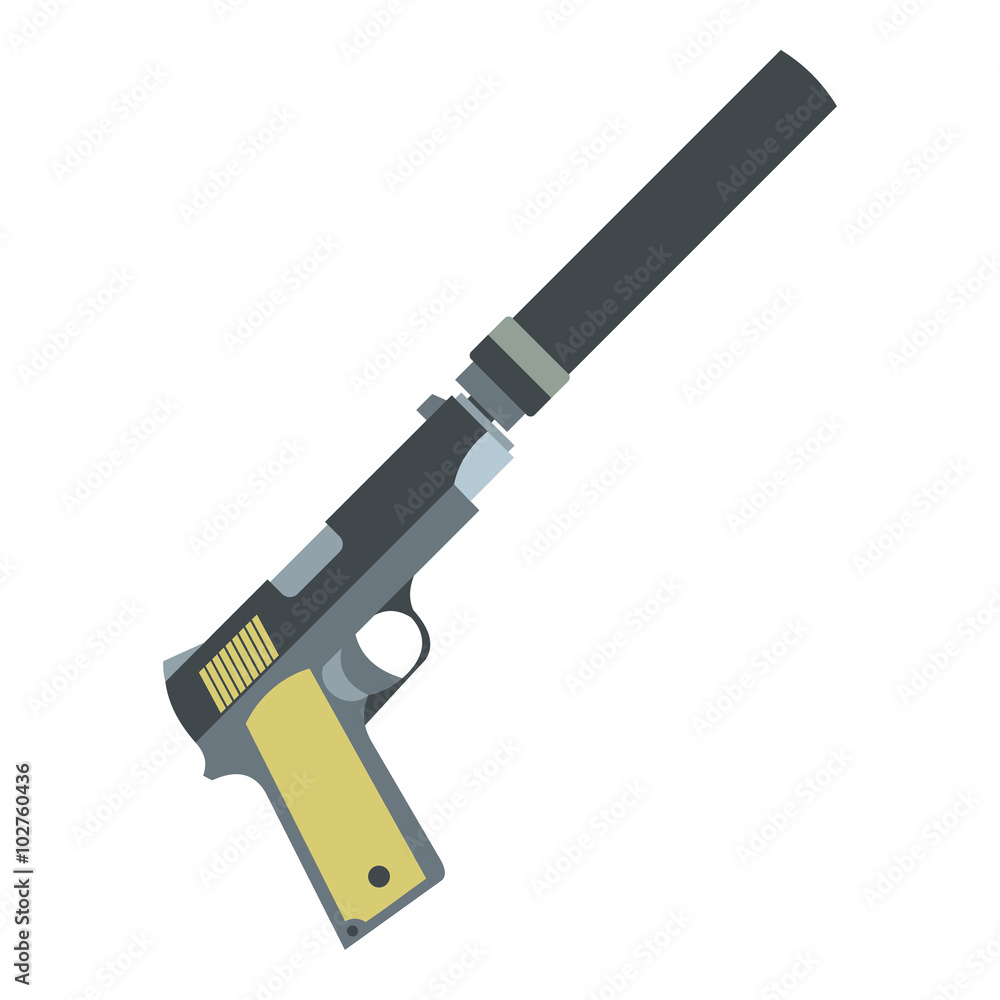 Pistol with silencer flat icon Pistol with silencer flat icon