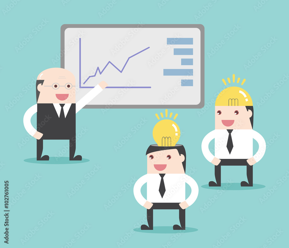 Concept of business meeting / exchange ideas and experience / coworking people / collaboration and discussion / presentation / brainstorming strategy vector illustration.